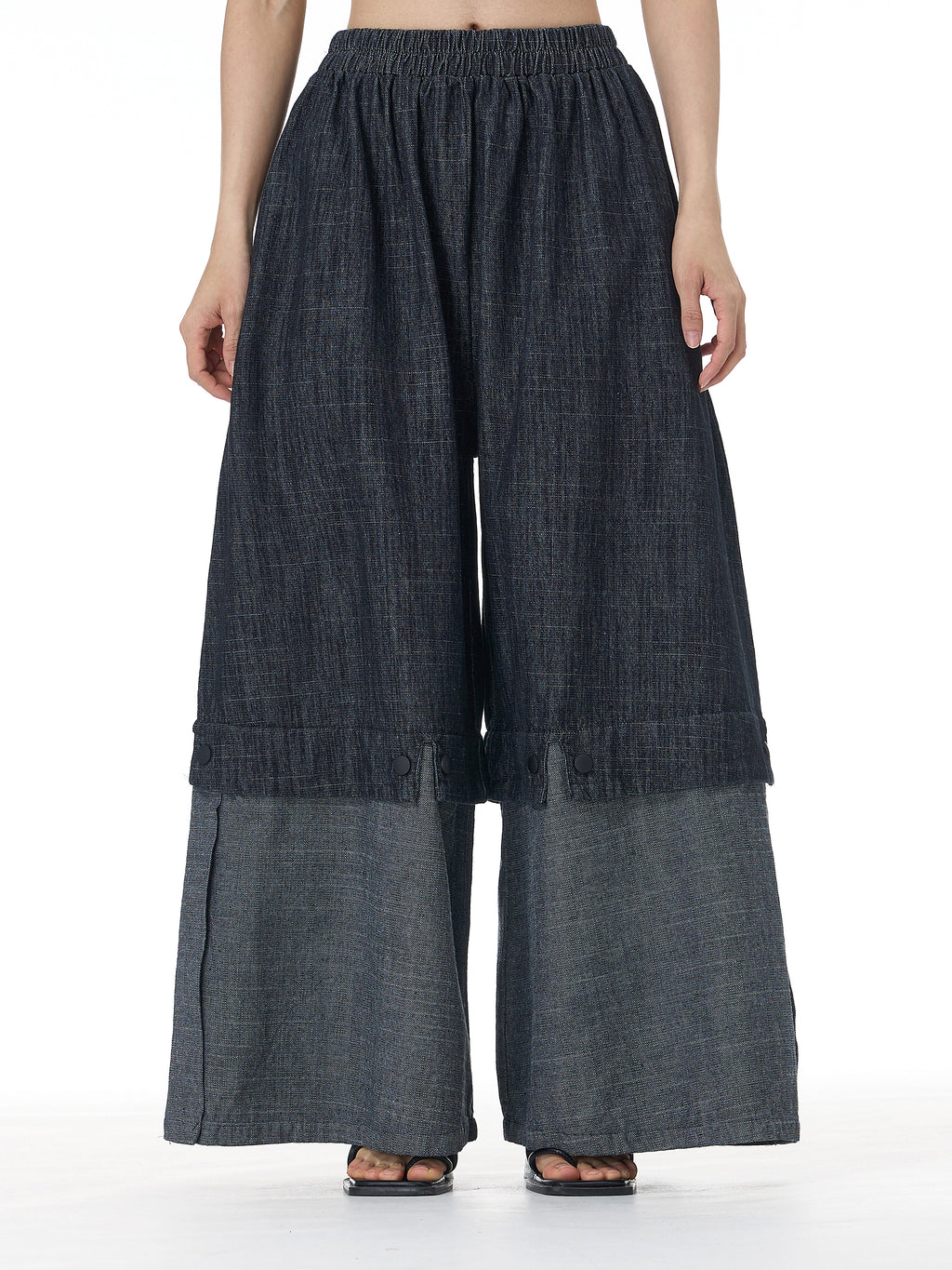Two-Tone Spliced Denim Wide Leg Pants 69319
