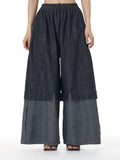 Two-Tone Spliced Denim Wide Leg Pants 69319