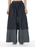 Two-Tone Spliced Denim Wide Leg Pants 69319