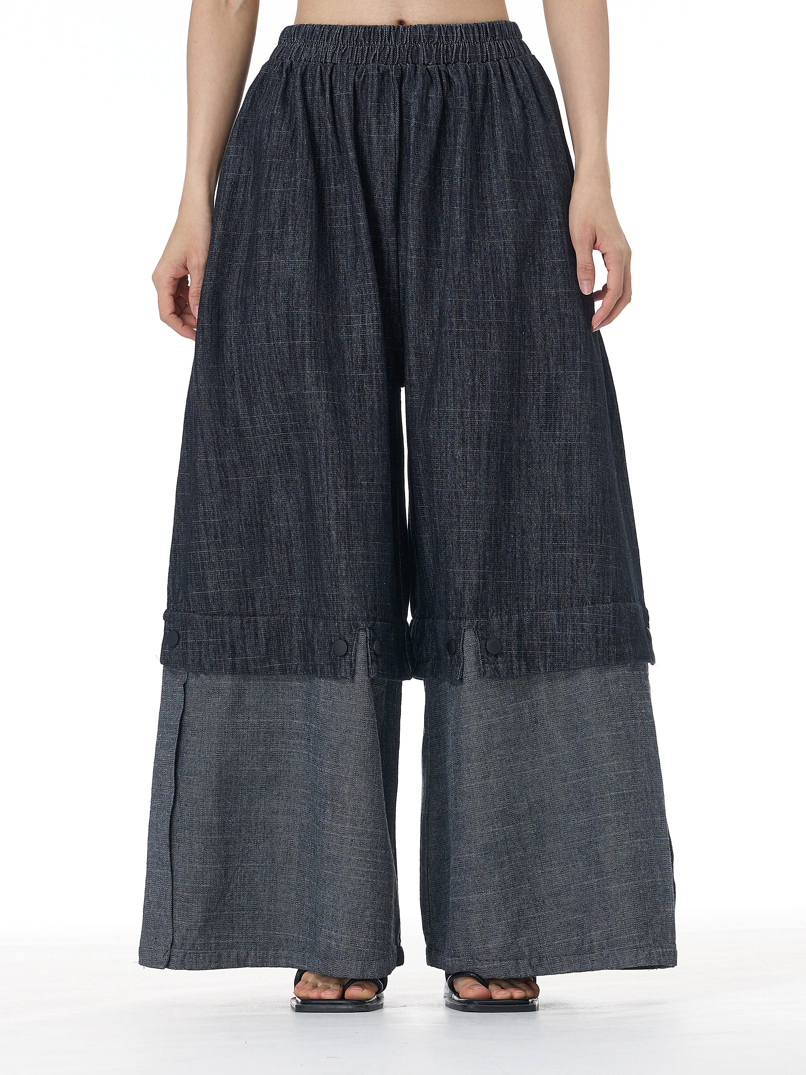 Two-Tone Spliced Denim Wide Leg Pants 69319