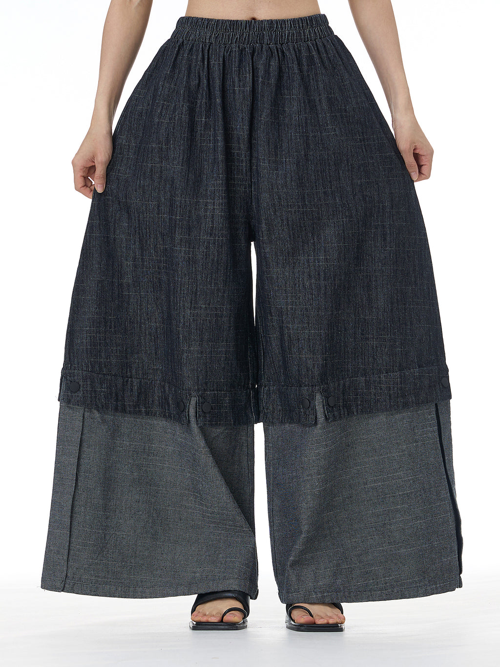 Two-Tone Spliced Denim Wide Leg Pants 69319