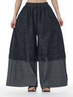 Two-Tone Spliced Denim Wide Leg Pants 69319