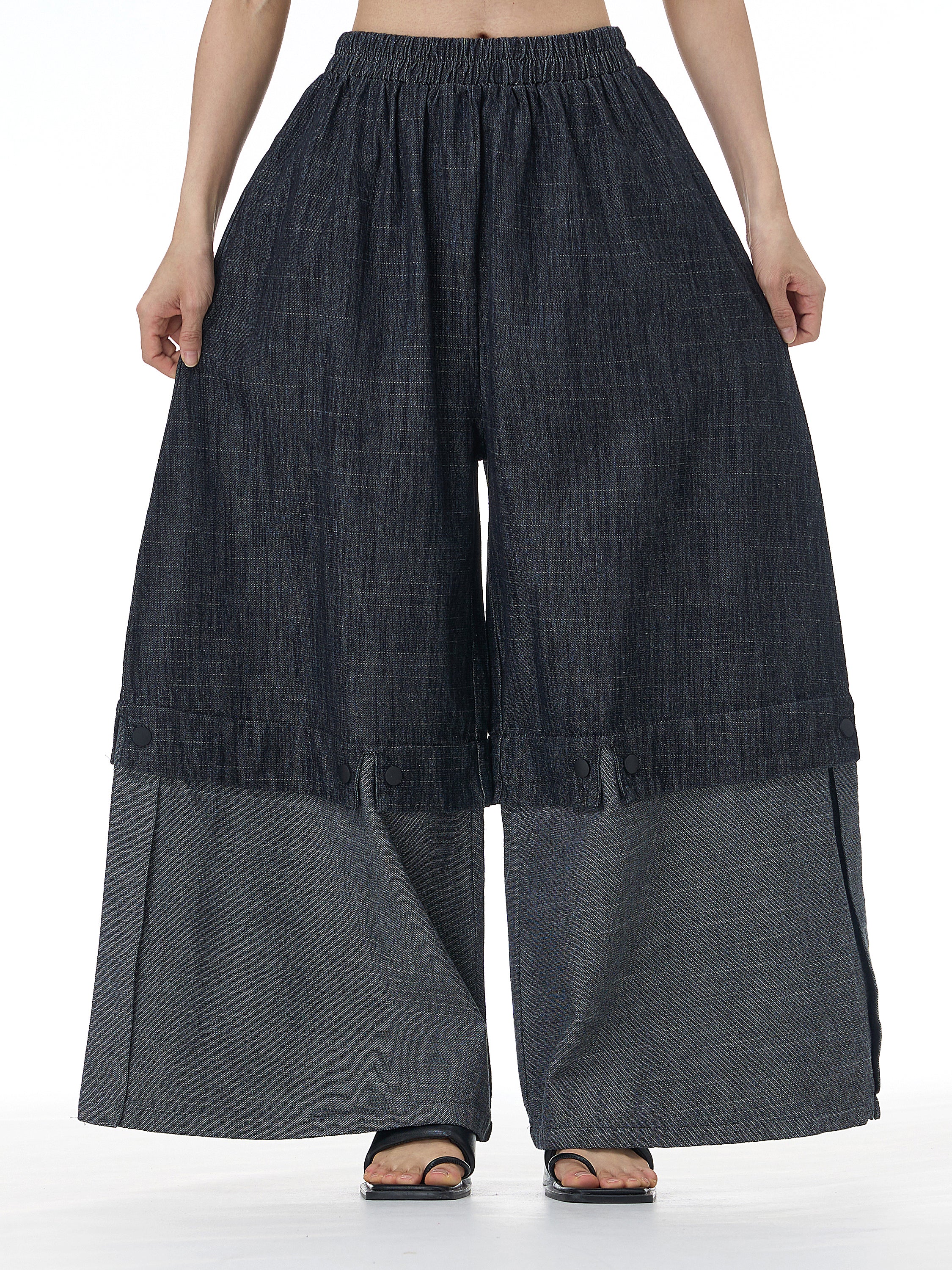 Two-Tone Spliced Denim Wide Leg Pants 69319