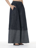 Two-Tone Spliced Denim Wide Leg Pants 69319