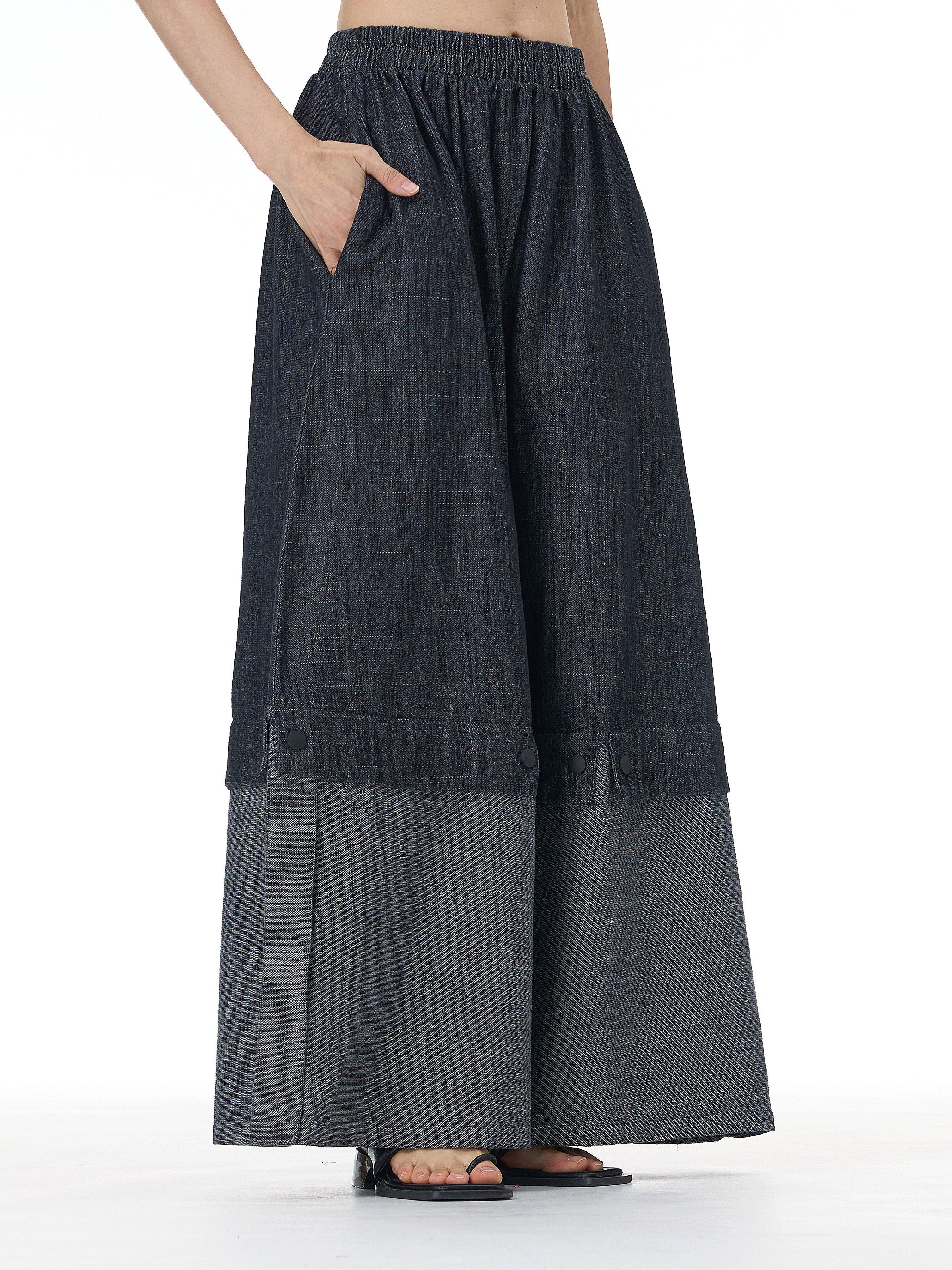 Two-Tone Spliced Denim Wide Leg Pants 69319