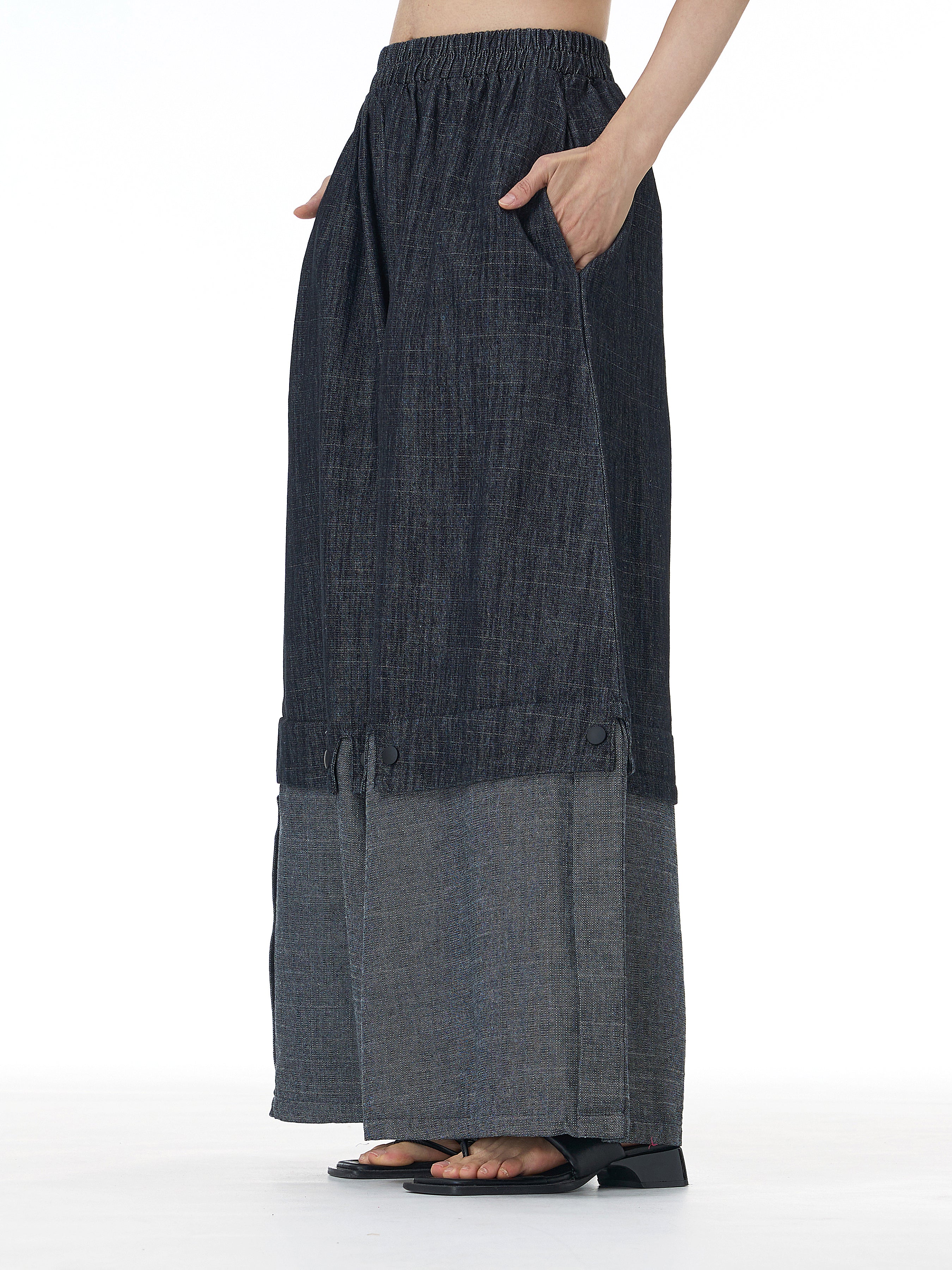 Two-Tone Spliced Denim Wide Leg Pants 69319