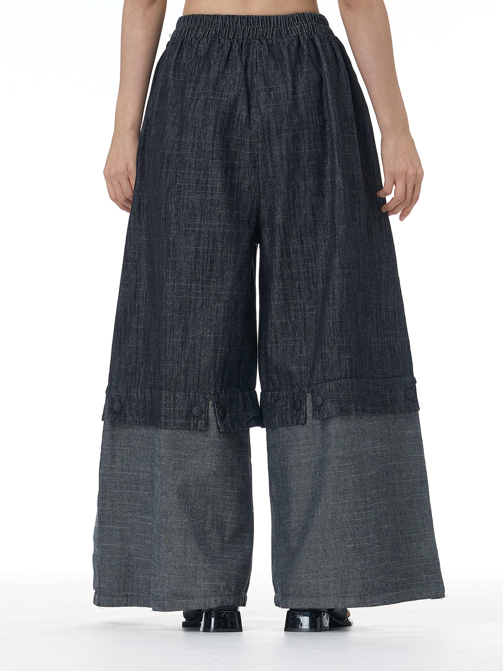 Two-Tone Spliced Denim Wide Leg Pants 69319