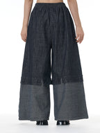 Two-Tone Spliced Denim Wide Leg Pants 69319