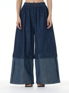 Two-Tone Spliced Denim Wide Leg Pants 69319