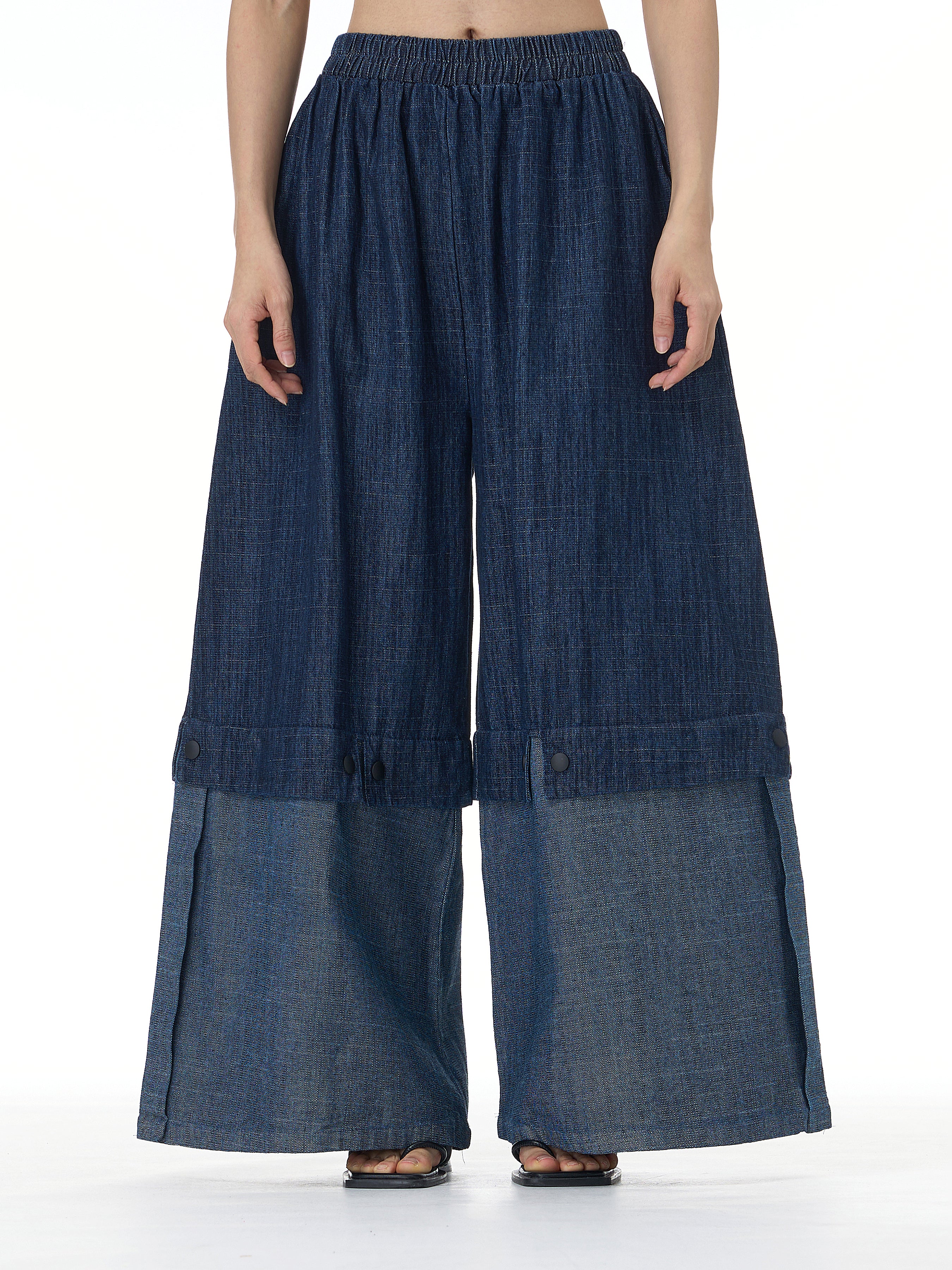 Two-Tone Spliced Denim Wide Leg Pants 69319