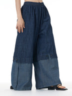 Two-Tone Spliced Denim Wide Leg Pants 69319