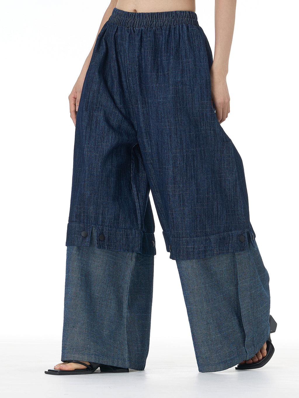 Two-Tone Spliced Denim Wide Leg Pants 69319