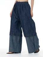 Two-Tone Spliced Denim Wide Leg Pants 69319