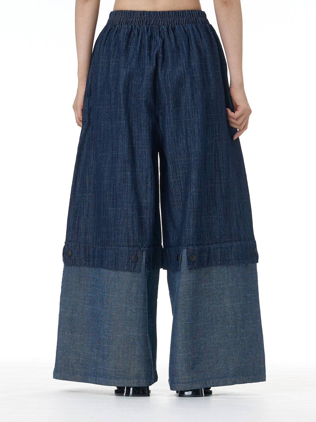 Two-Tone Spliced Denim Wide Leg Pants 69319