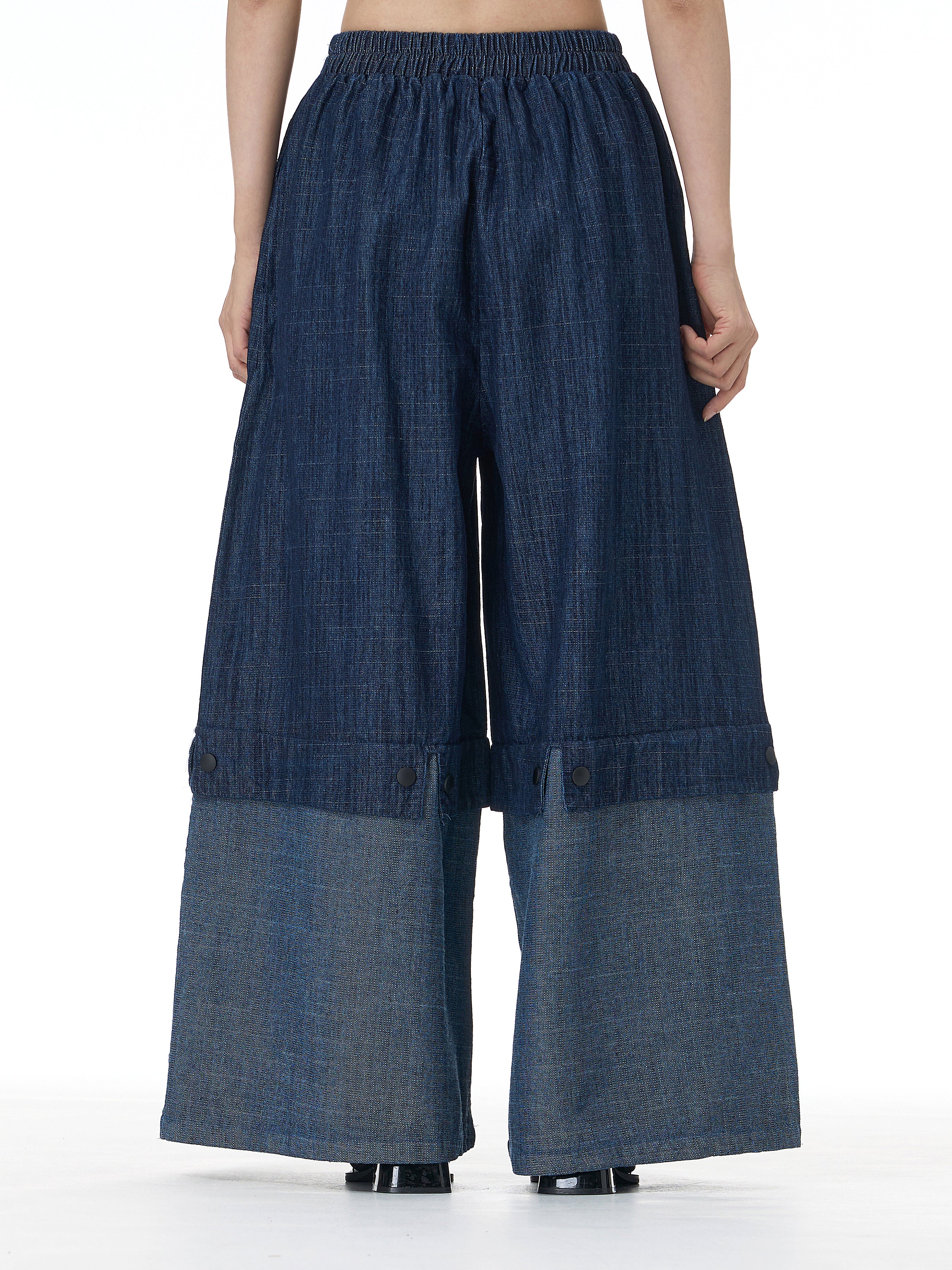 Two-Tone Spliced Denim Wide Leg Pants 69319