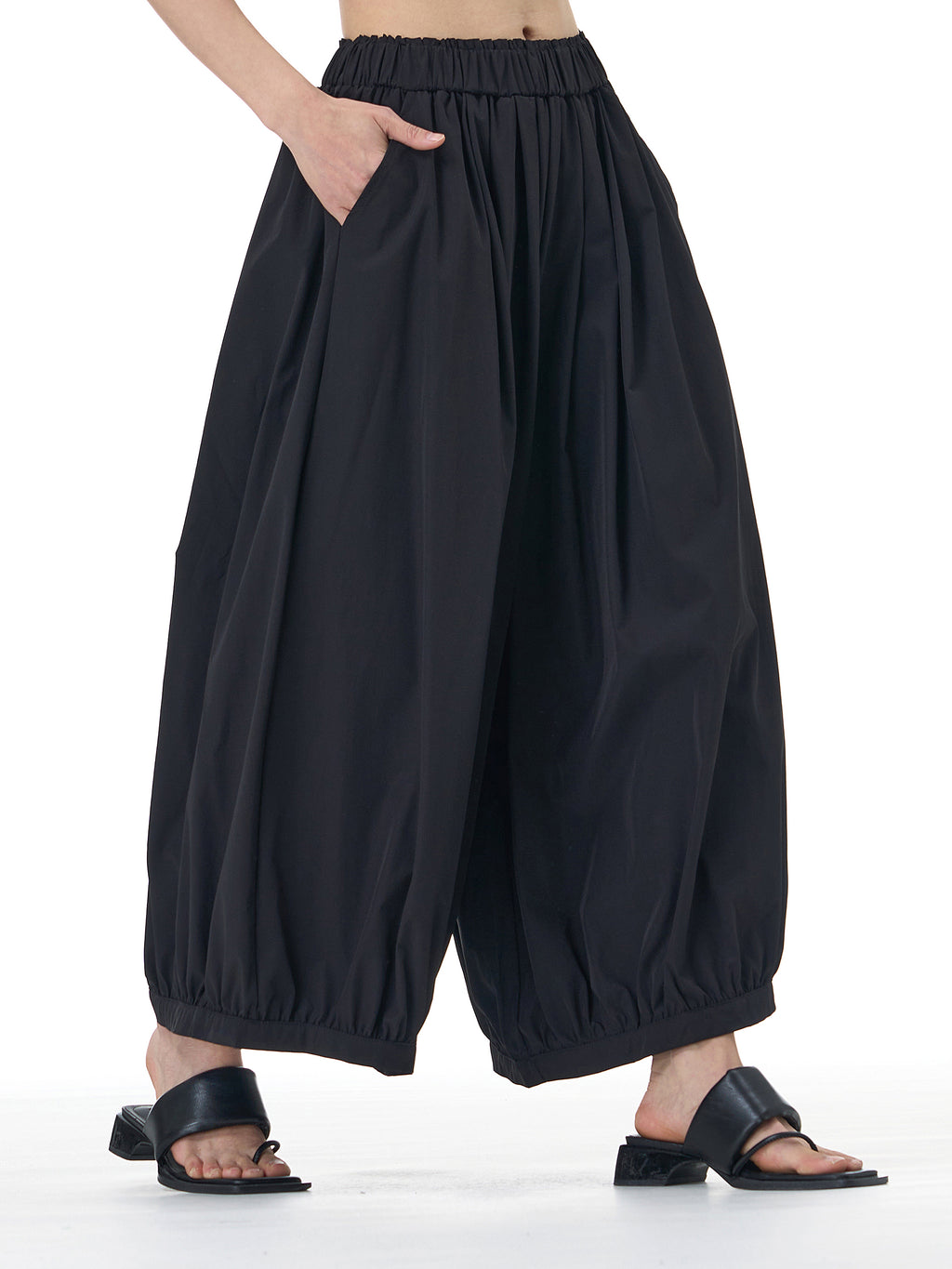 Black Balloon Wide Leg Pants with Elastic Waist 3925-15