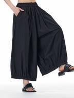 Black Balloon Wide Leg Pants with Elastic Waist 3925-15