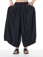 Black Balloon Wide Leg Pants with Elastic Waist 3925-15