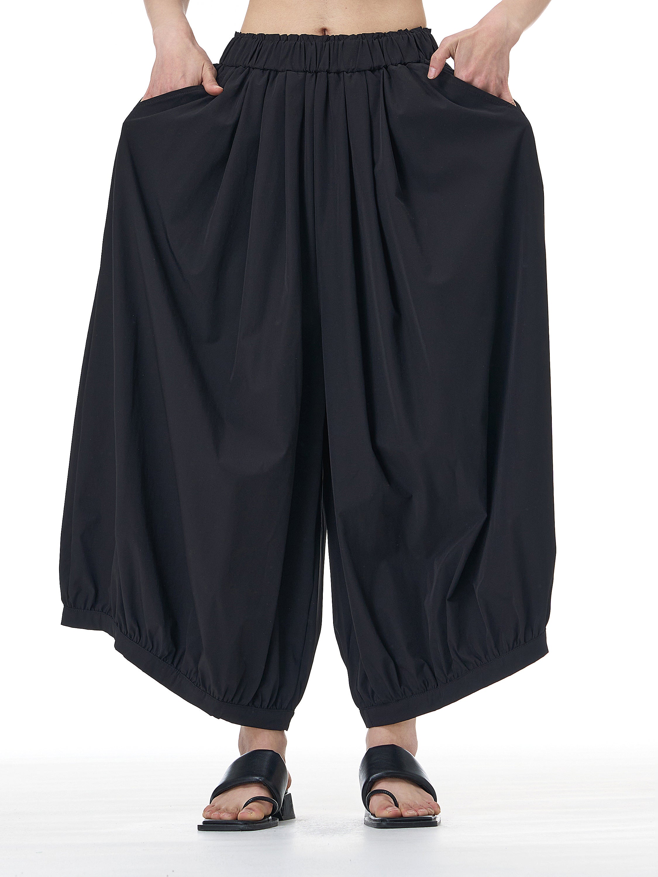 Black Balloon Wide Leg Pants with Elastic Waist 3925-15