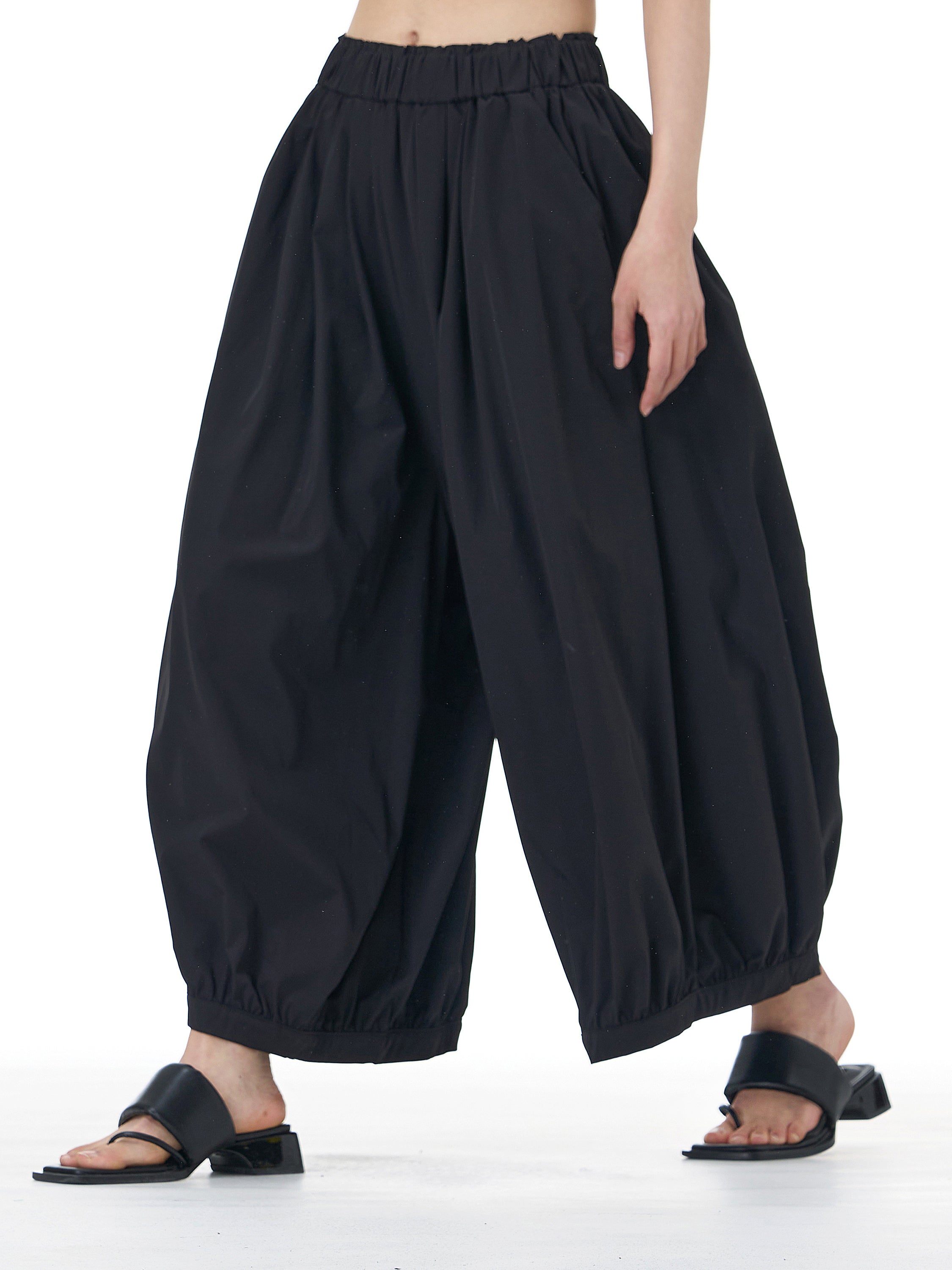 Black Balloon Wide Leg Pants with Elastic Waist 3925-15