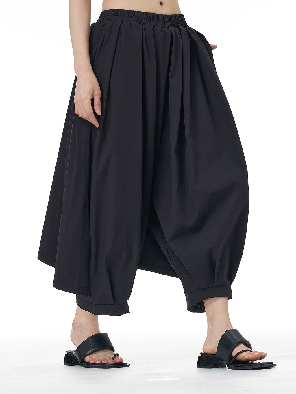 Black Pleated Wide Leg Harem Pants 11032