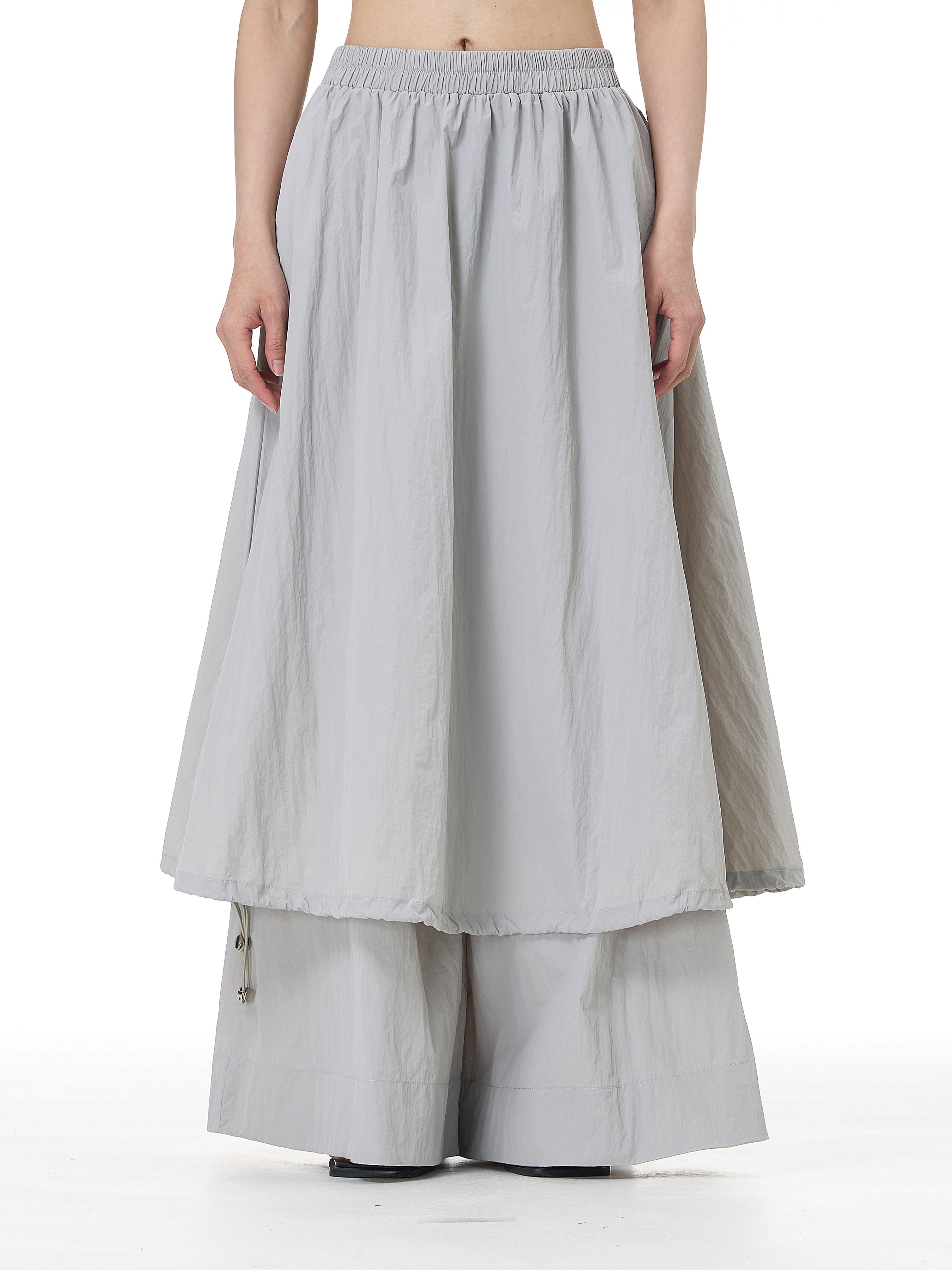 Layered Wide Leg Pants with Elastic Waist 69932