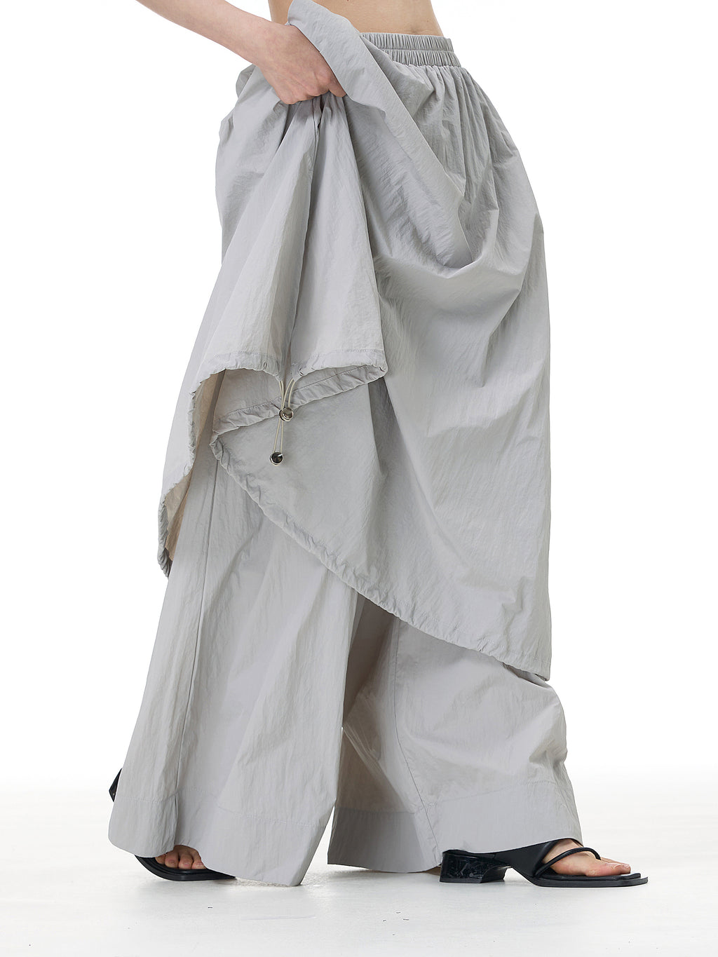 Layered Wide Leg Pants with Elastic Waist 69932