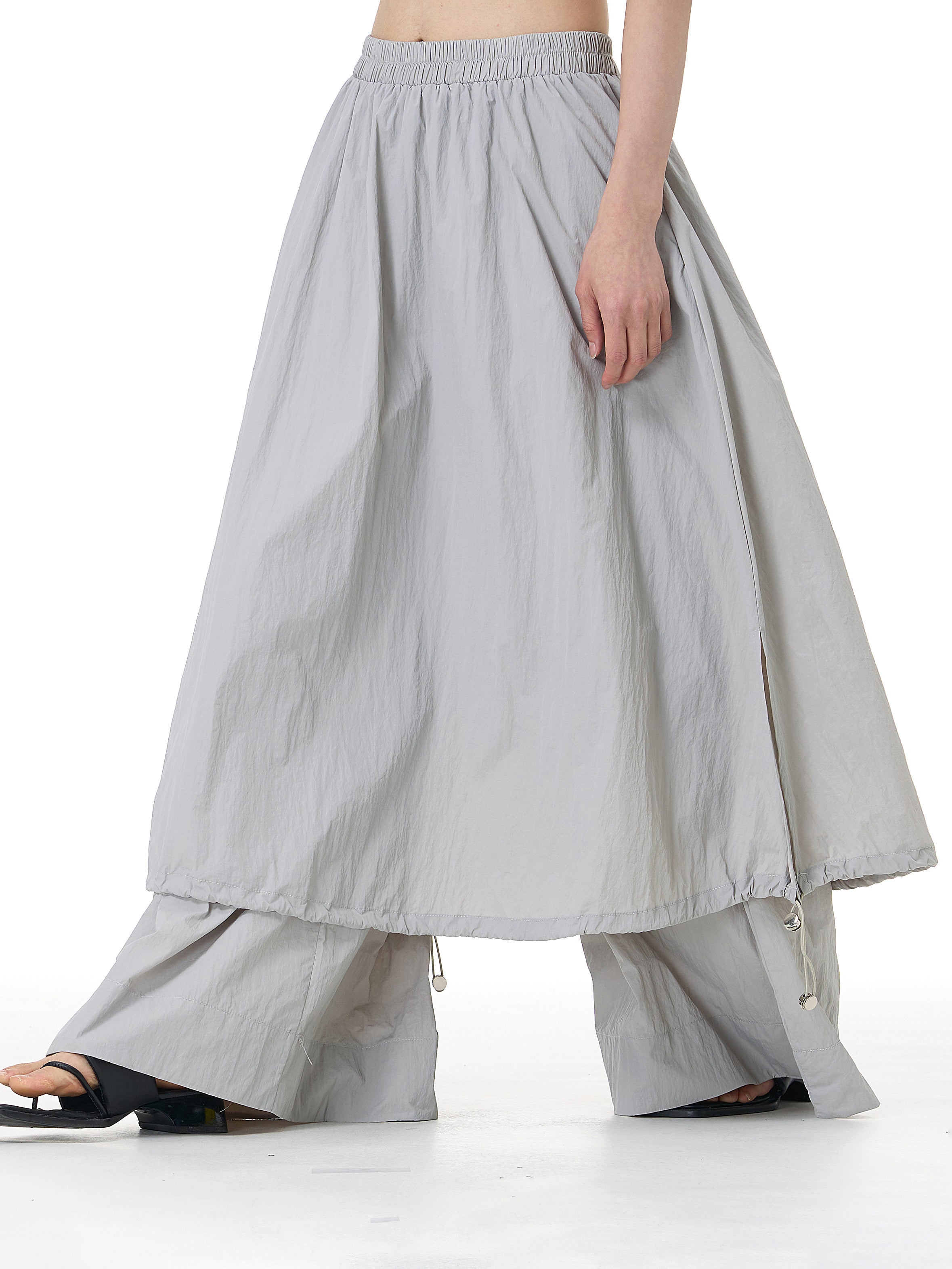Layered Wide Leg Pants with Elastic Waist 69932