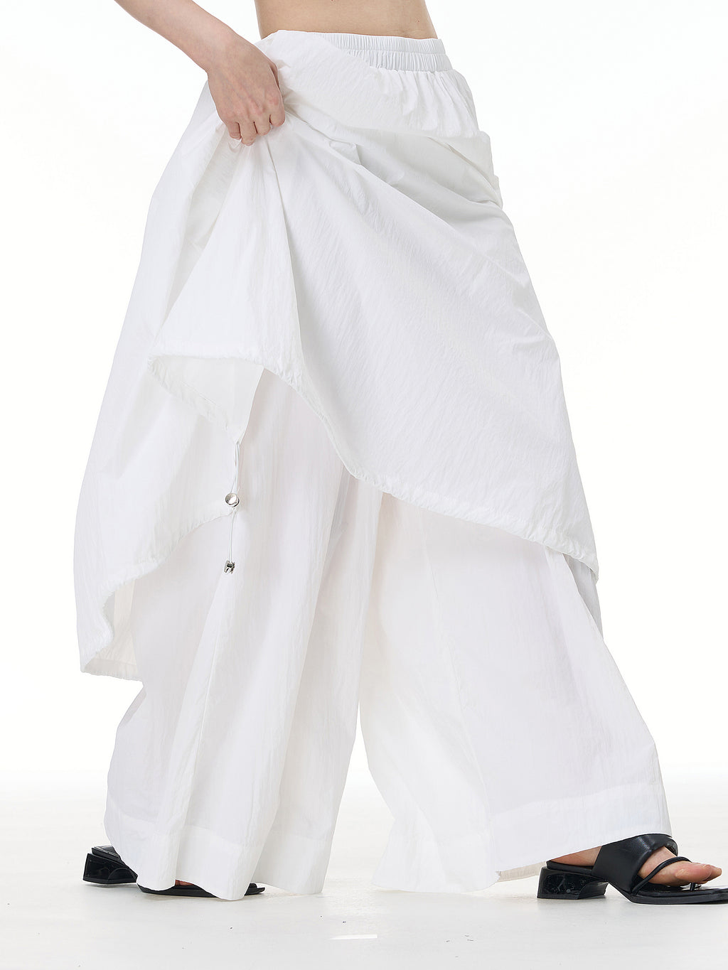Layered Wide Leg Pants with Elastic Waist 69932