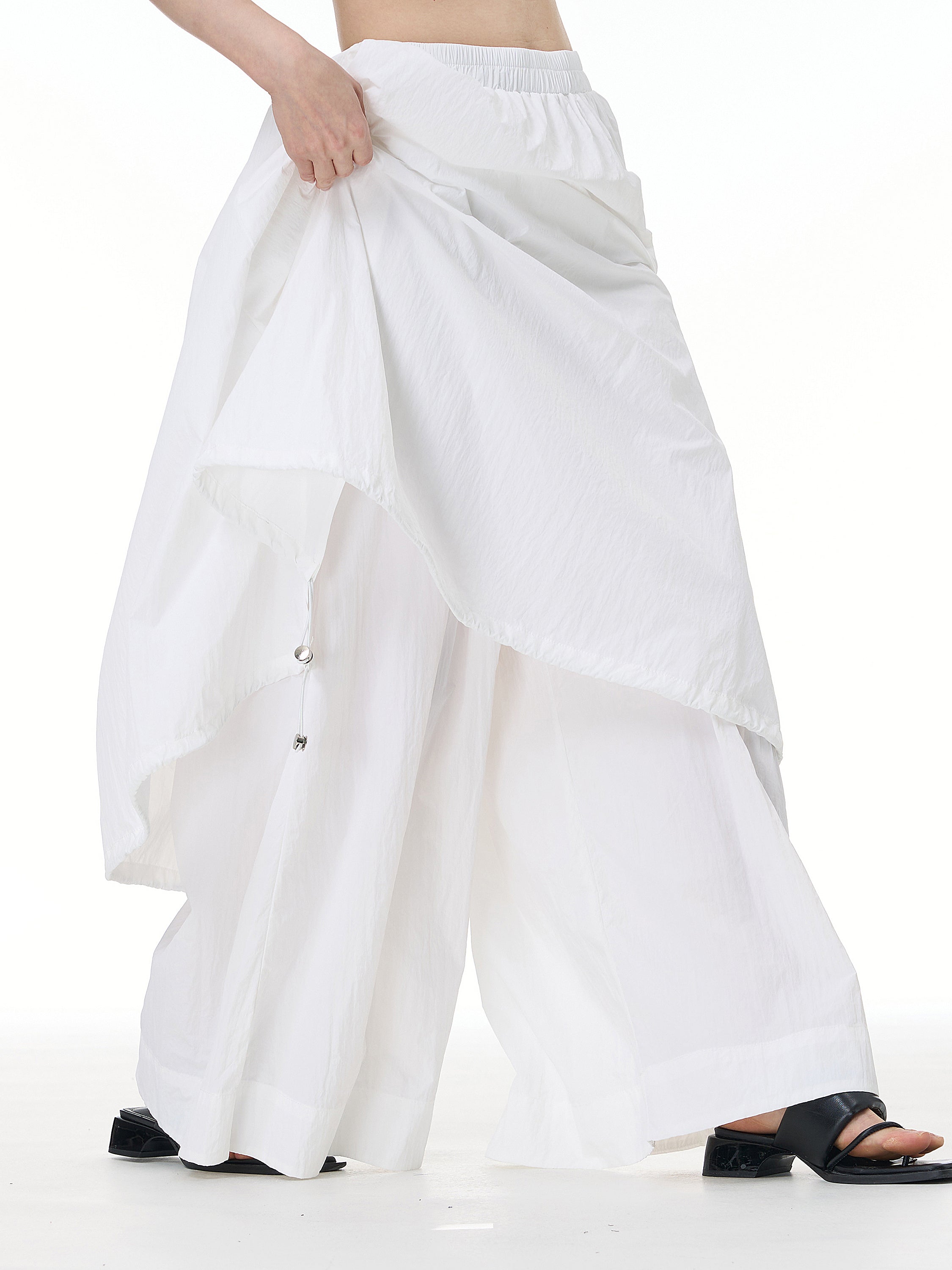 Layered Wide Leg Pants with Elastic Waist 69932