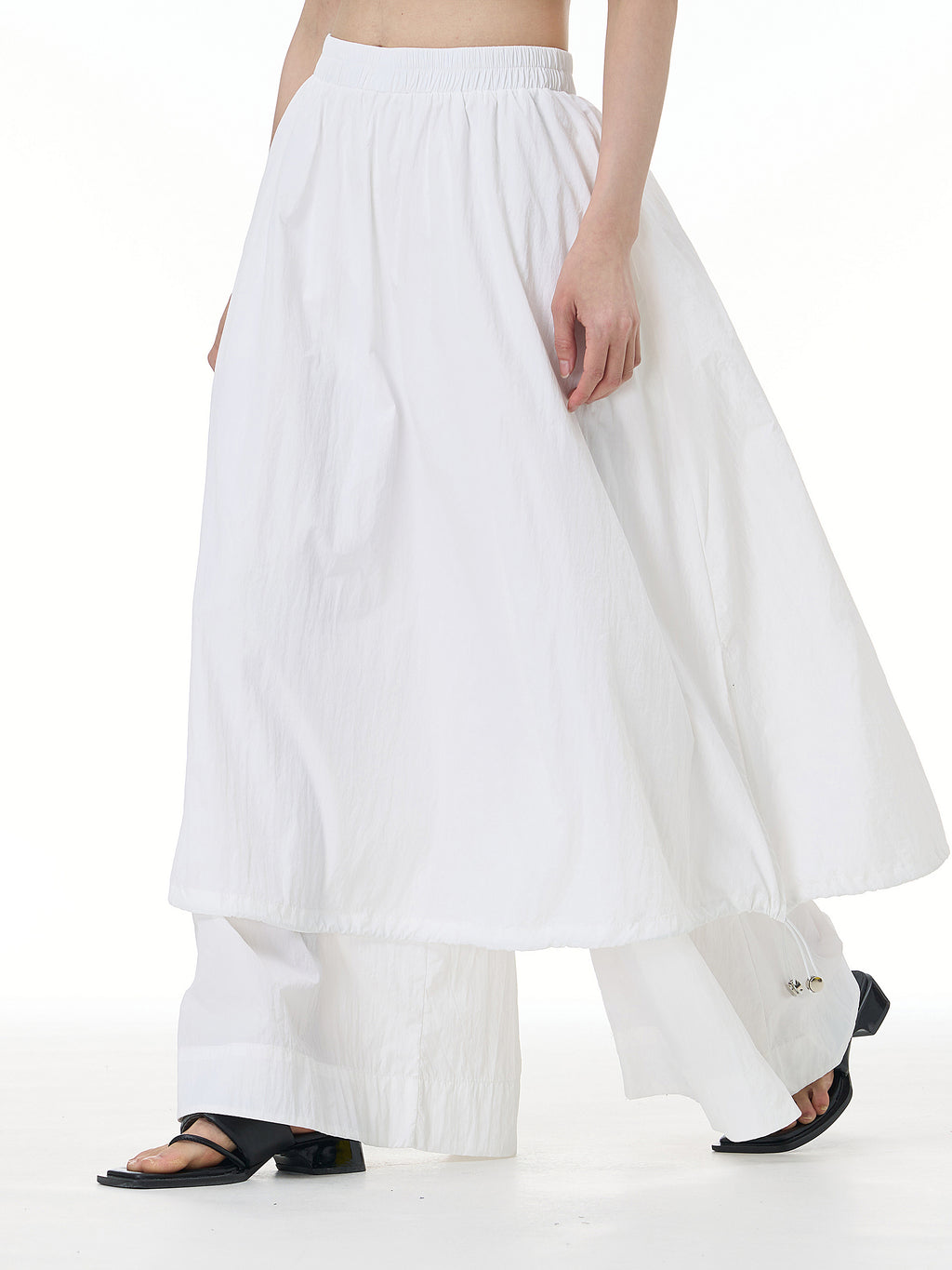 Layered Wide Leg Pants with Elastic Waist 69932