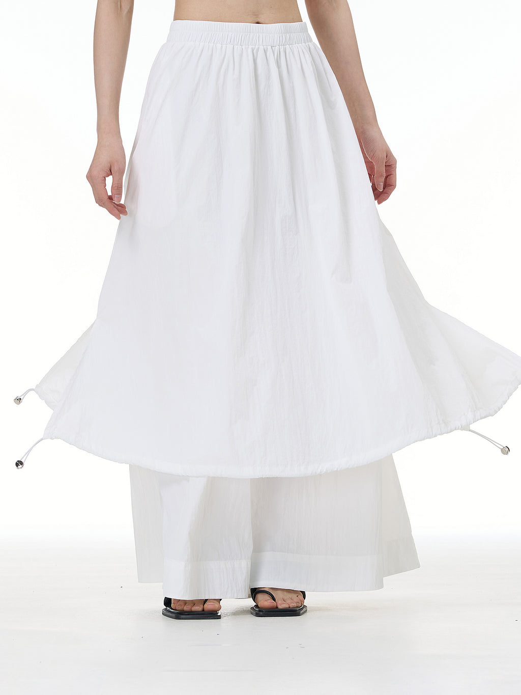 Layered Wide Leg Pants with Elastic Waist 69932