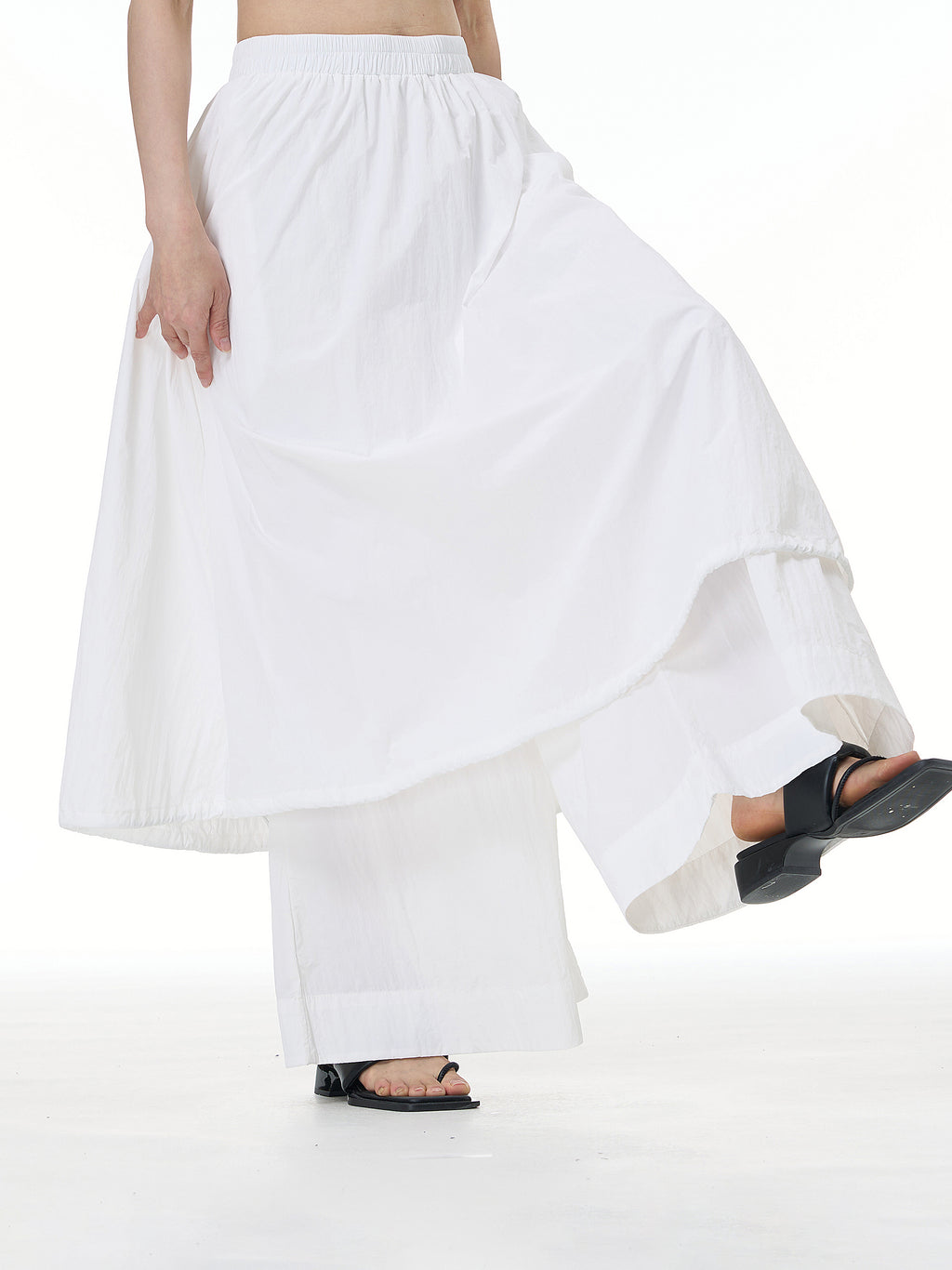 Layered Wide Leg Pants with Elastic Waist 69932