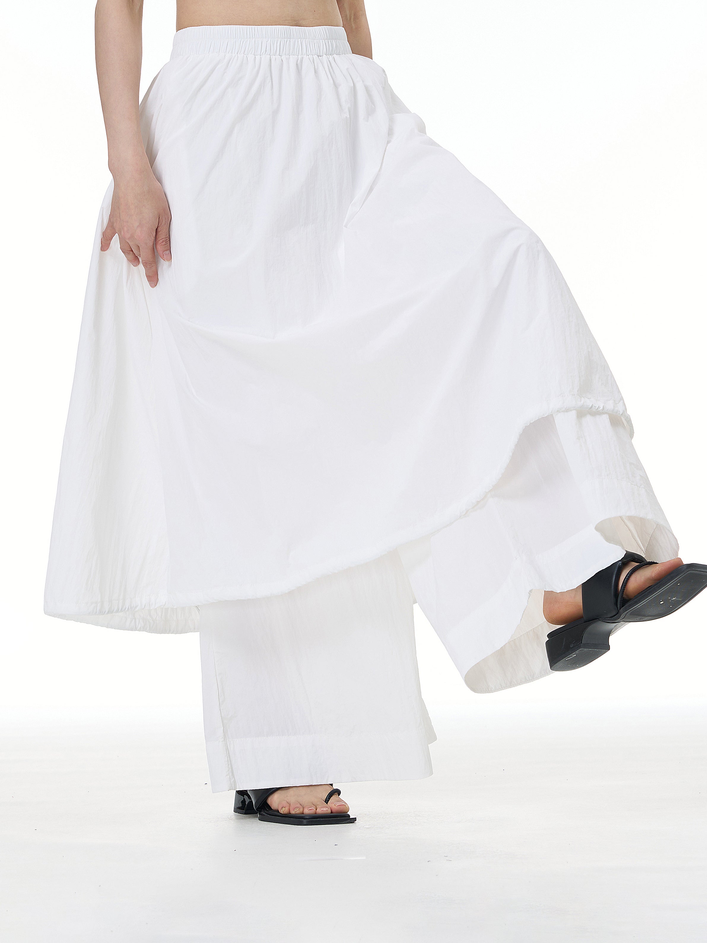 Layered Wide Leg Pants with Elastic Waist 69932