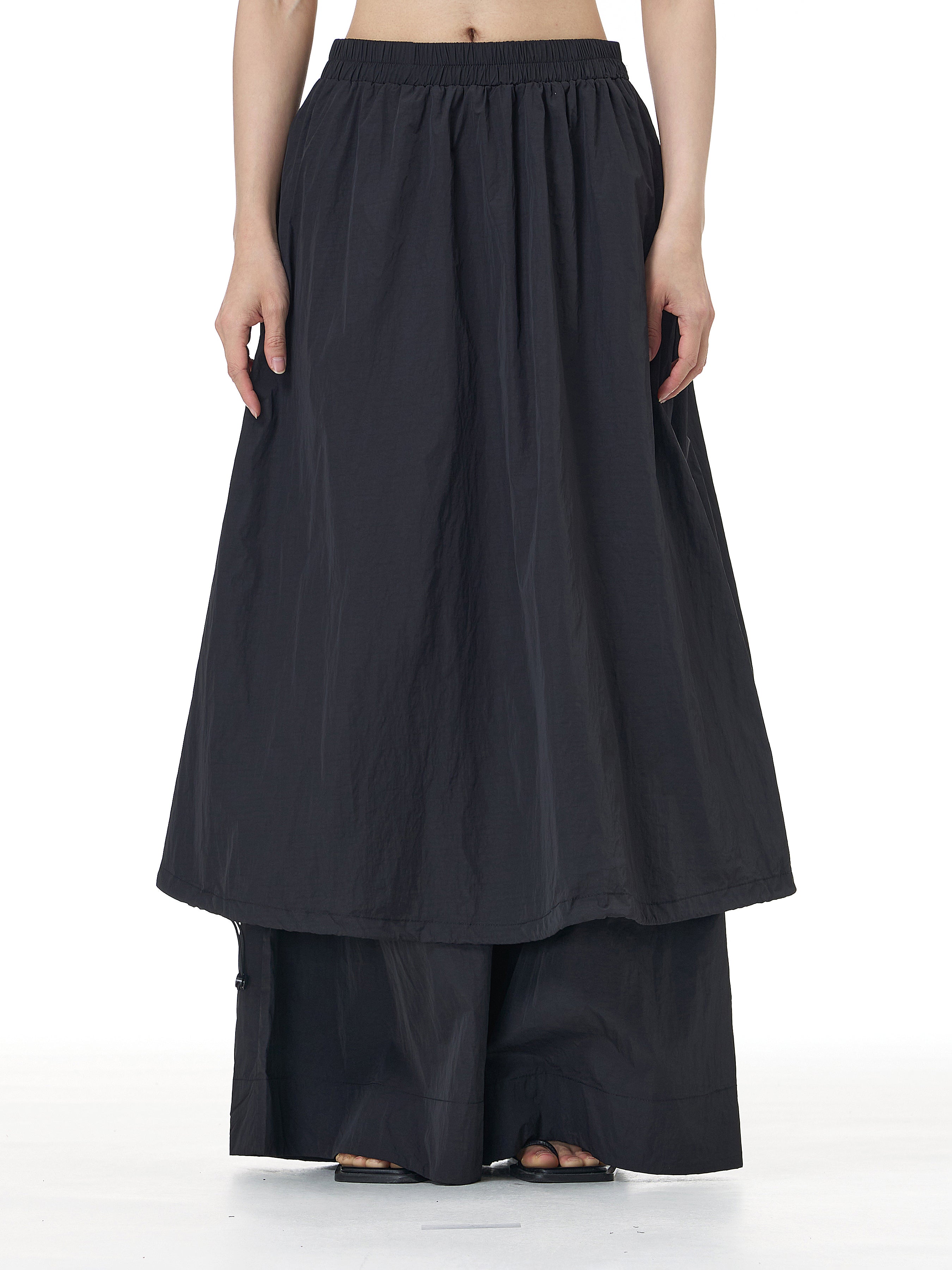 Layered Wide Leg Pants with Elastic Waist 69932