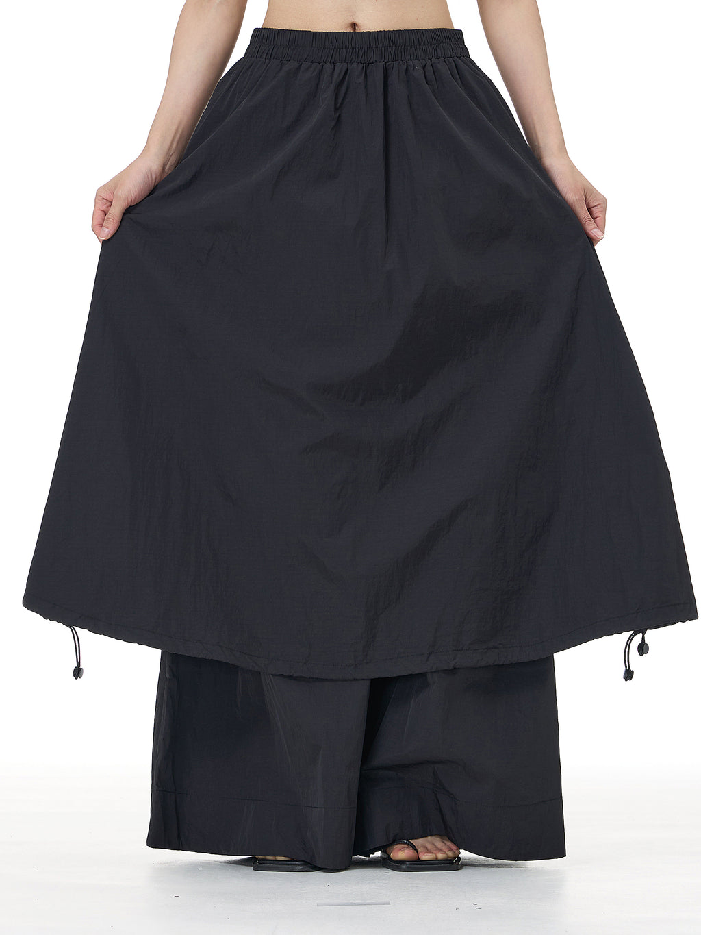 Layered Wide Leg Pants with Elastic Waist 69932