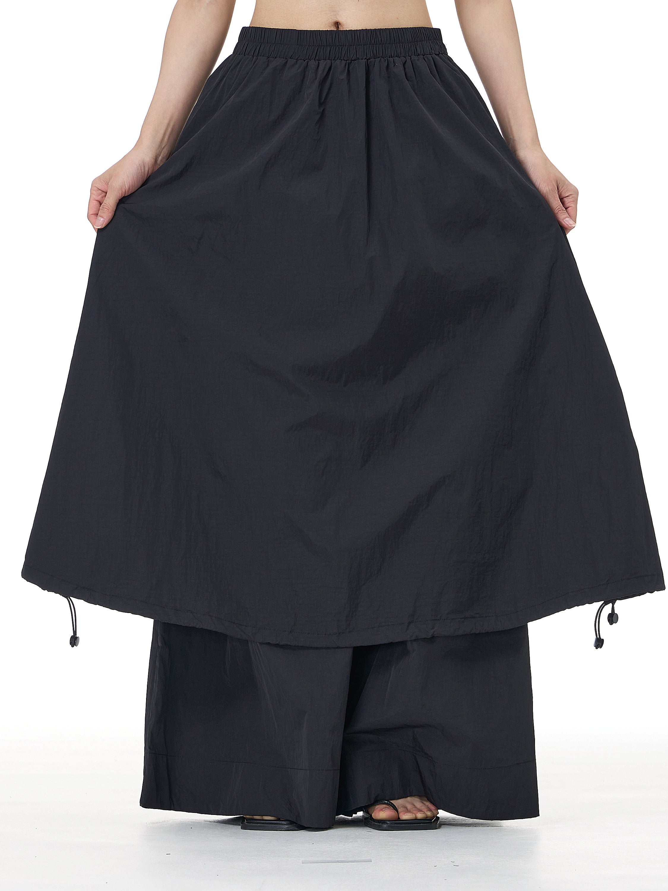 Layered Wide Leg Pants with Elastic Waist 69932