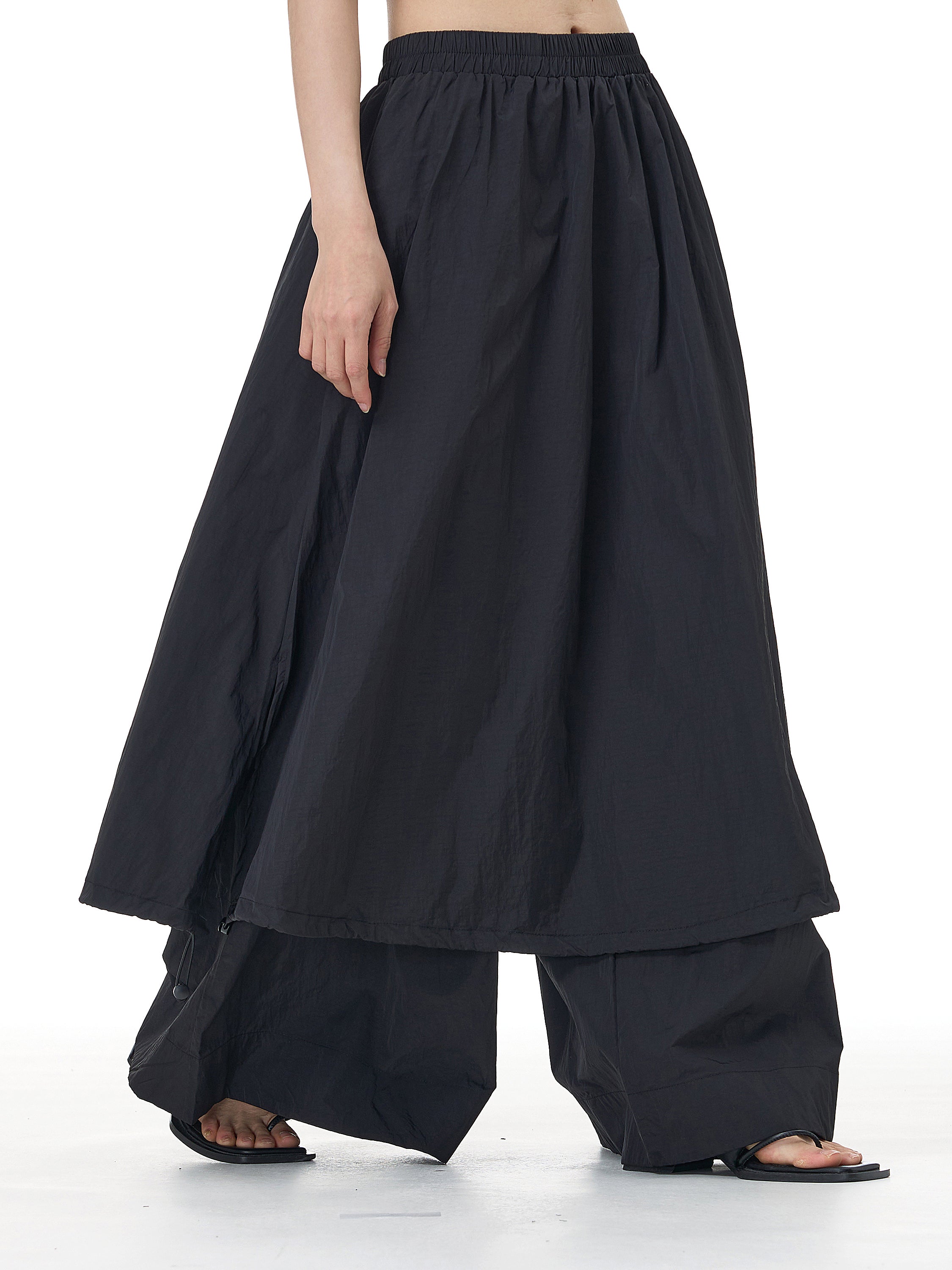 Layered Wide Leg Pants with Elastic Waist 69932