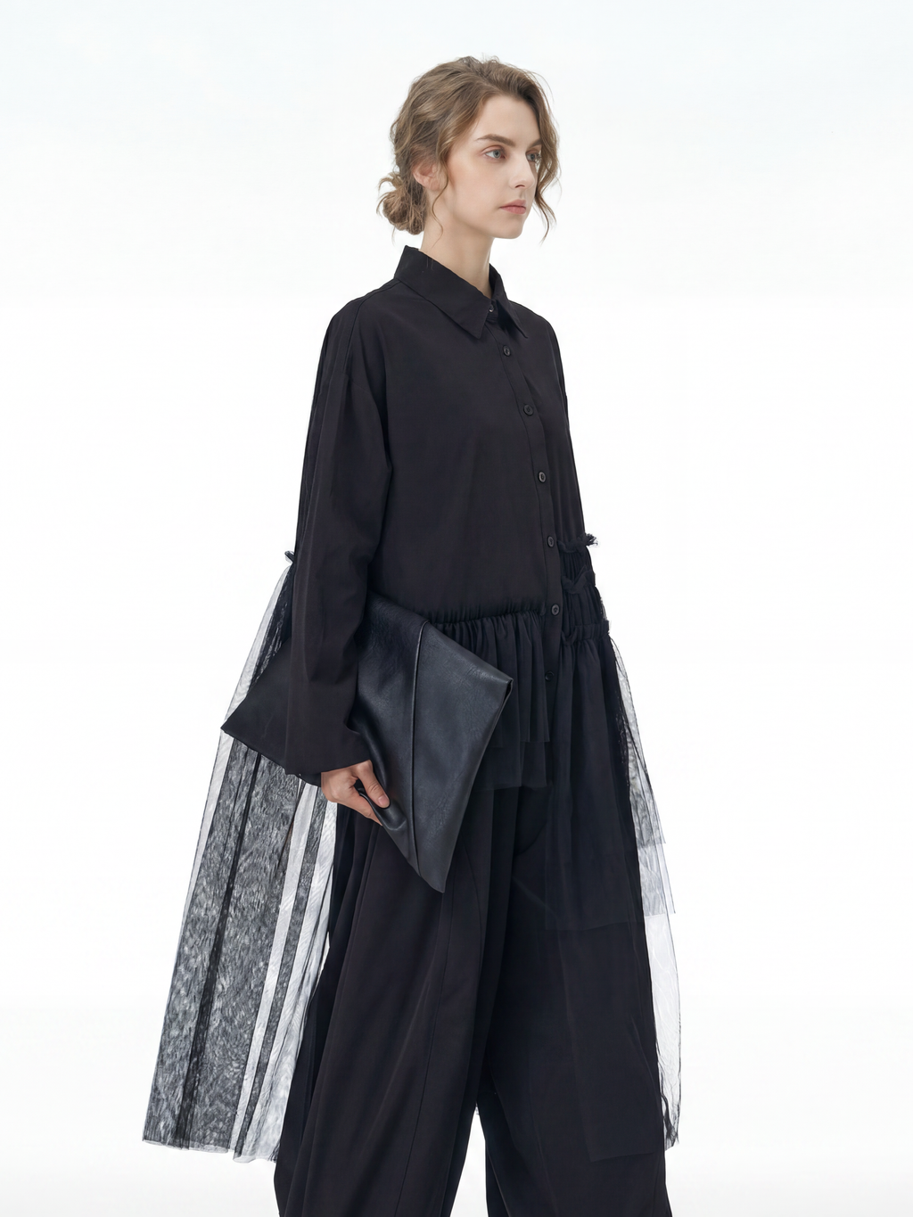 Tulle Spliced Oversized Shirt 69051