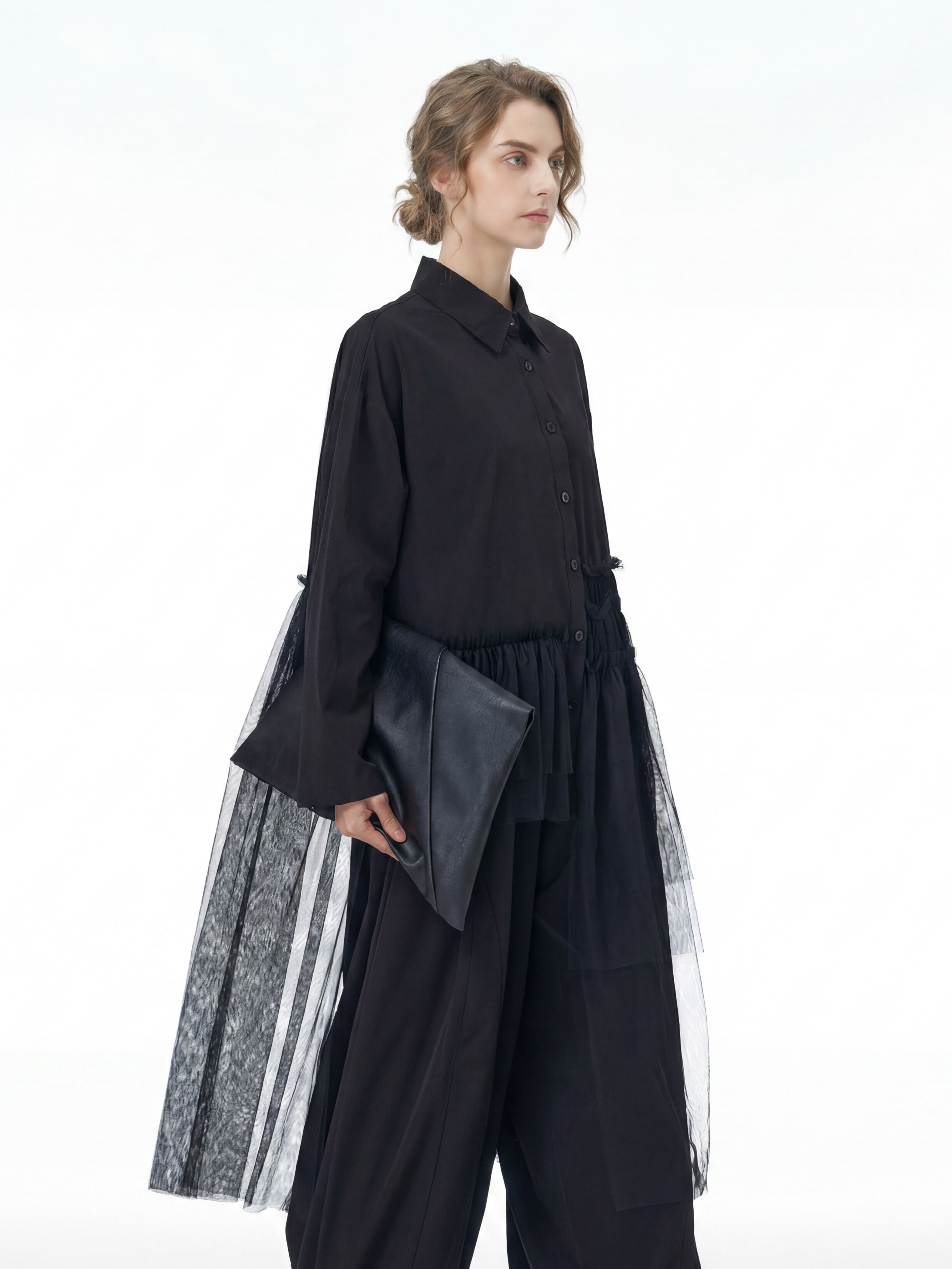 Tulle Spliced Oversized Shirt 69051