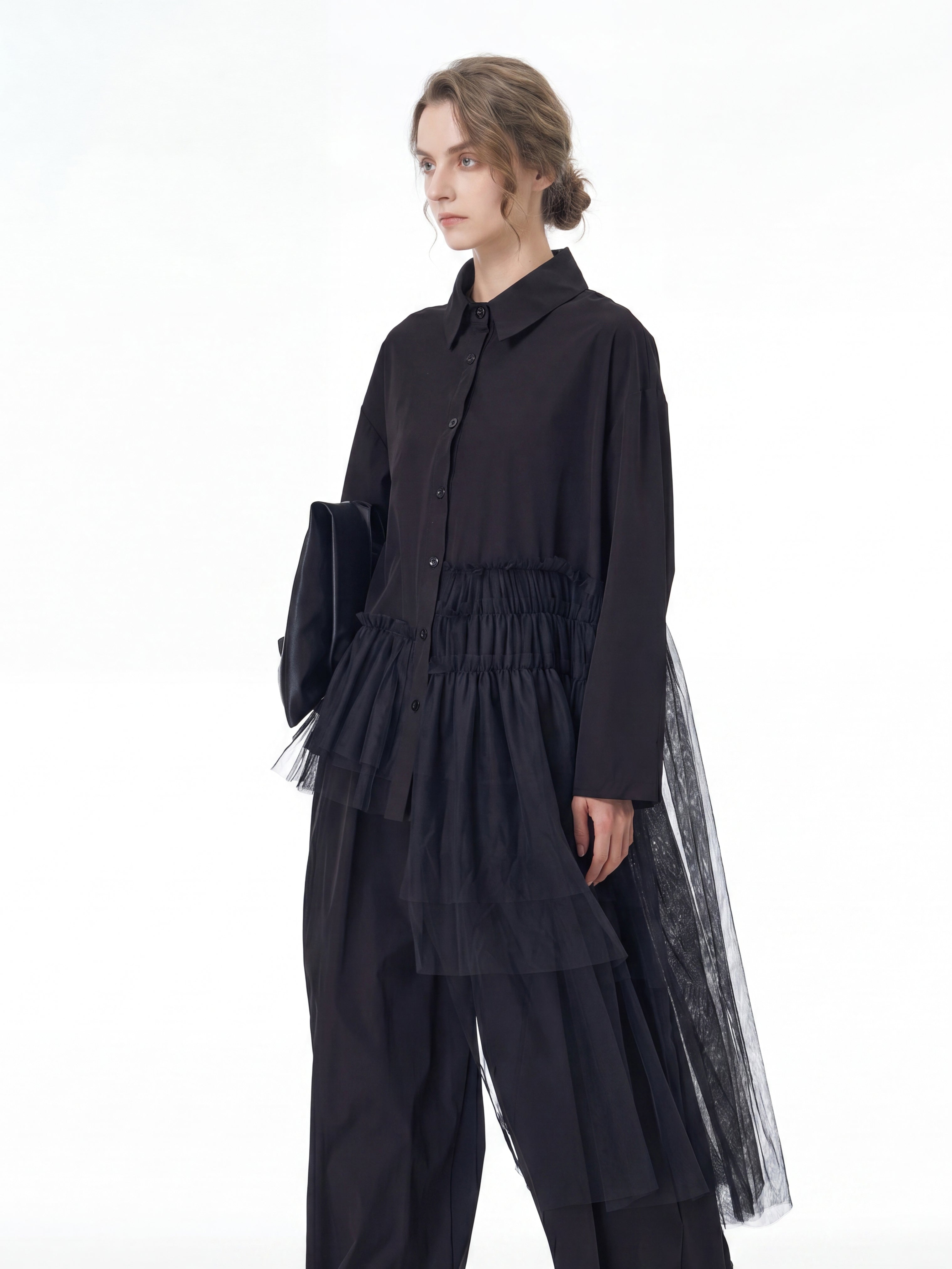 Tulle Spliced Oversized Shirt 69051