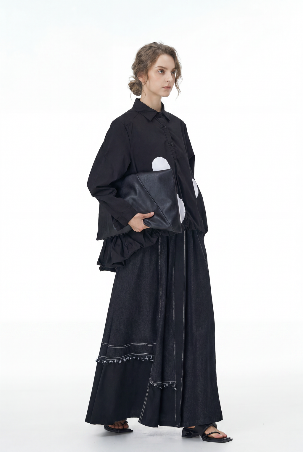 Black Balloon Midi Skirt with Pockets 1332