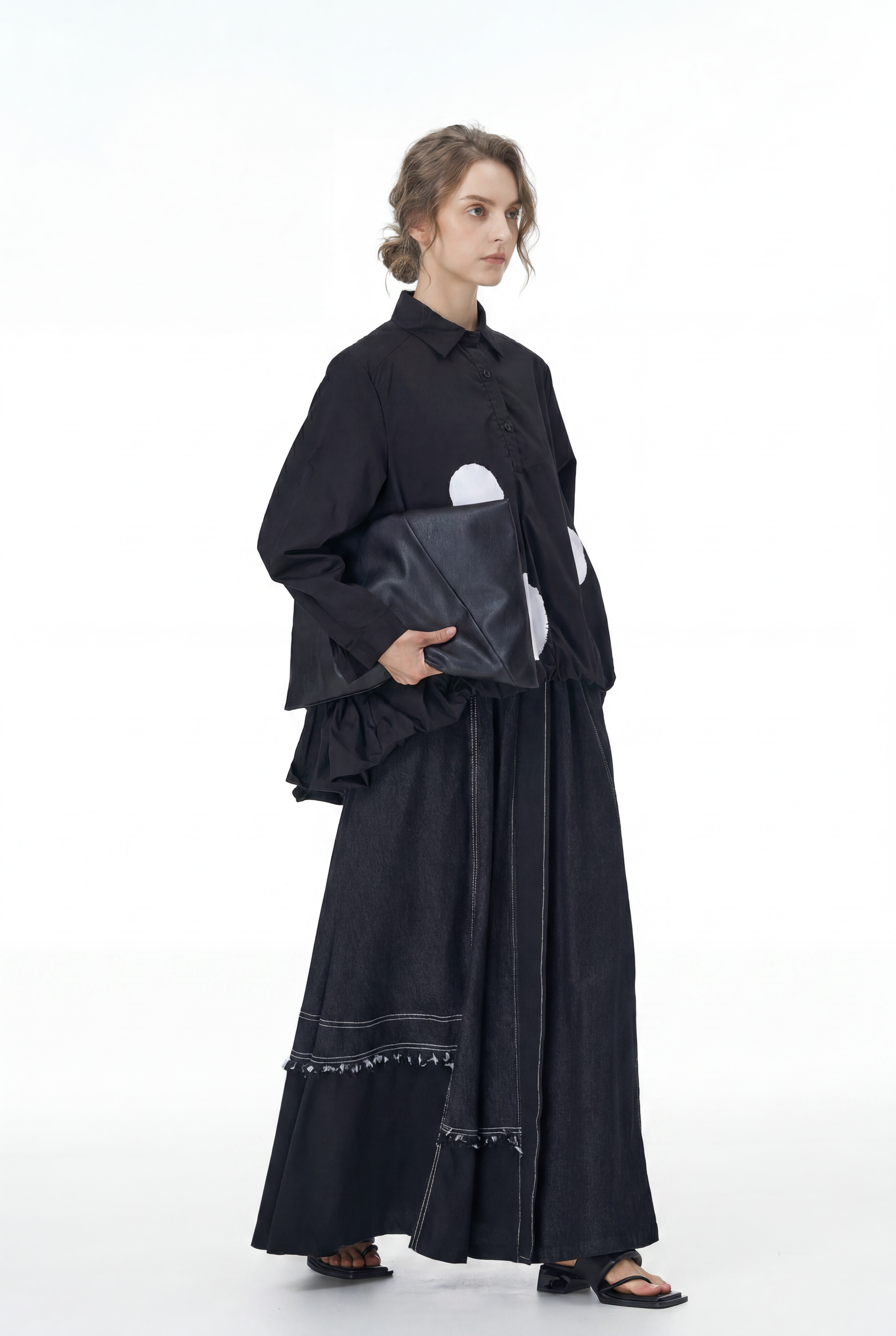 Black Balloon Midi Skirt with Pockets 1332