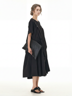 Black Pleated Ruffle Front Midi Dress 66001