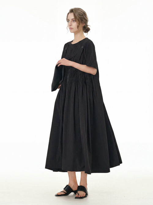 Black Smocked Bodice Maxi Dress 19101