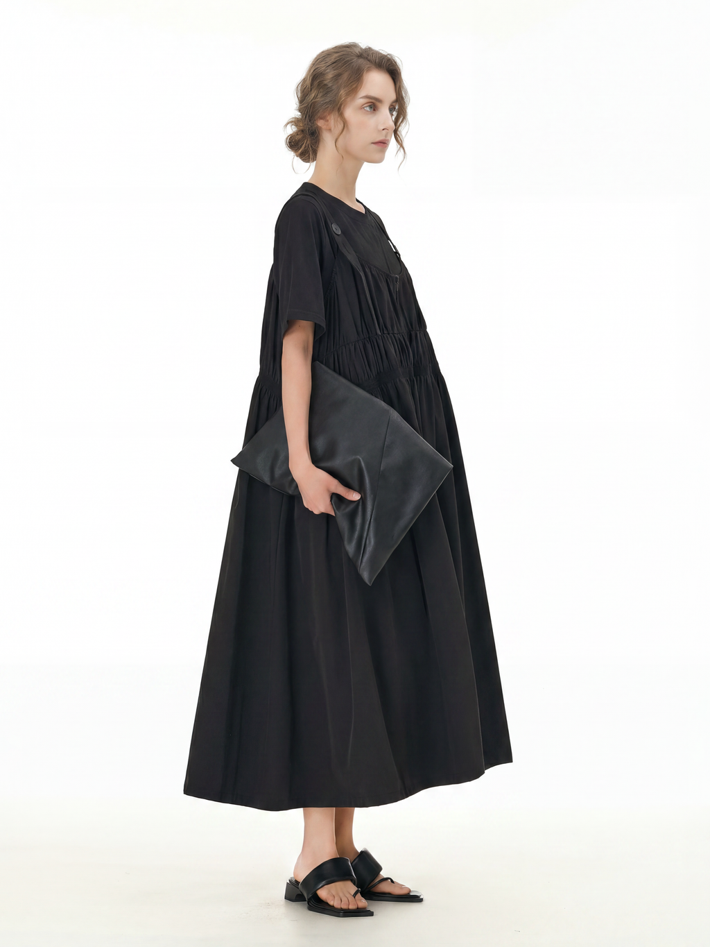 Black Smocked Bodice Maxi Dress 19101