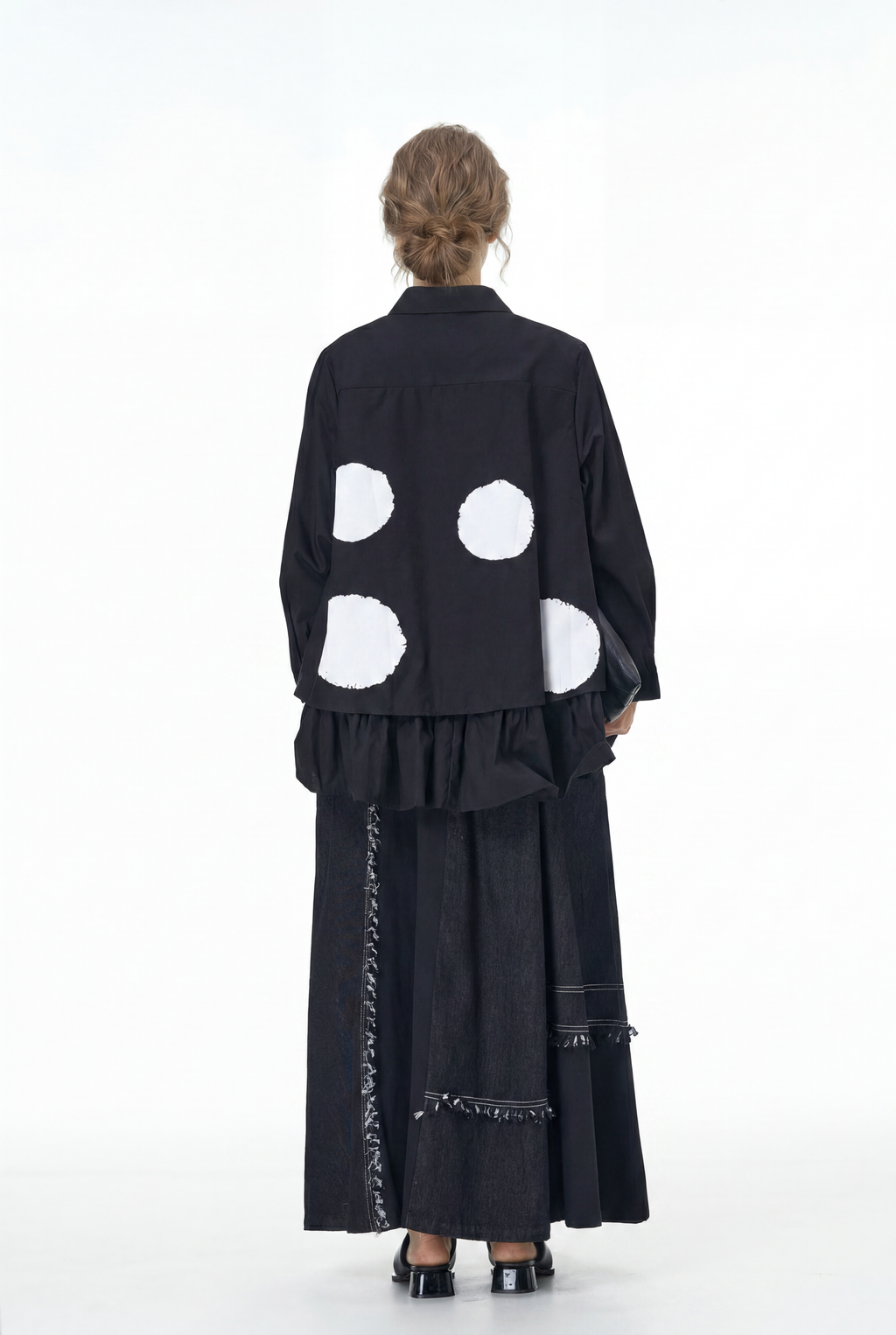 Black Balloon Midi Skirt with Pockets 1332