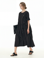 Black Pleated Ruffle Front Midi Dress 66001