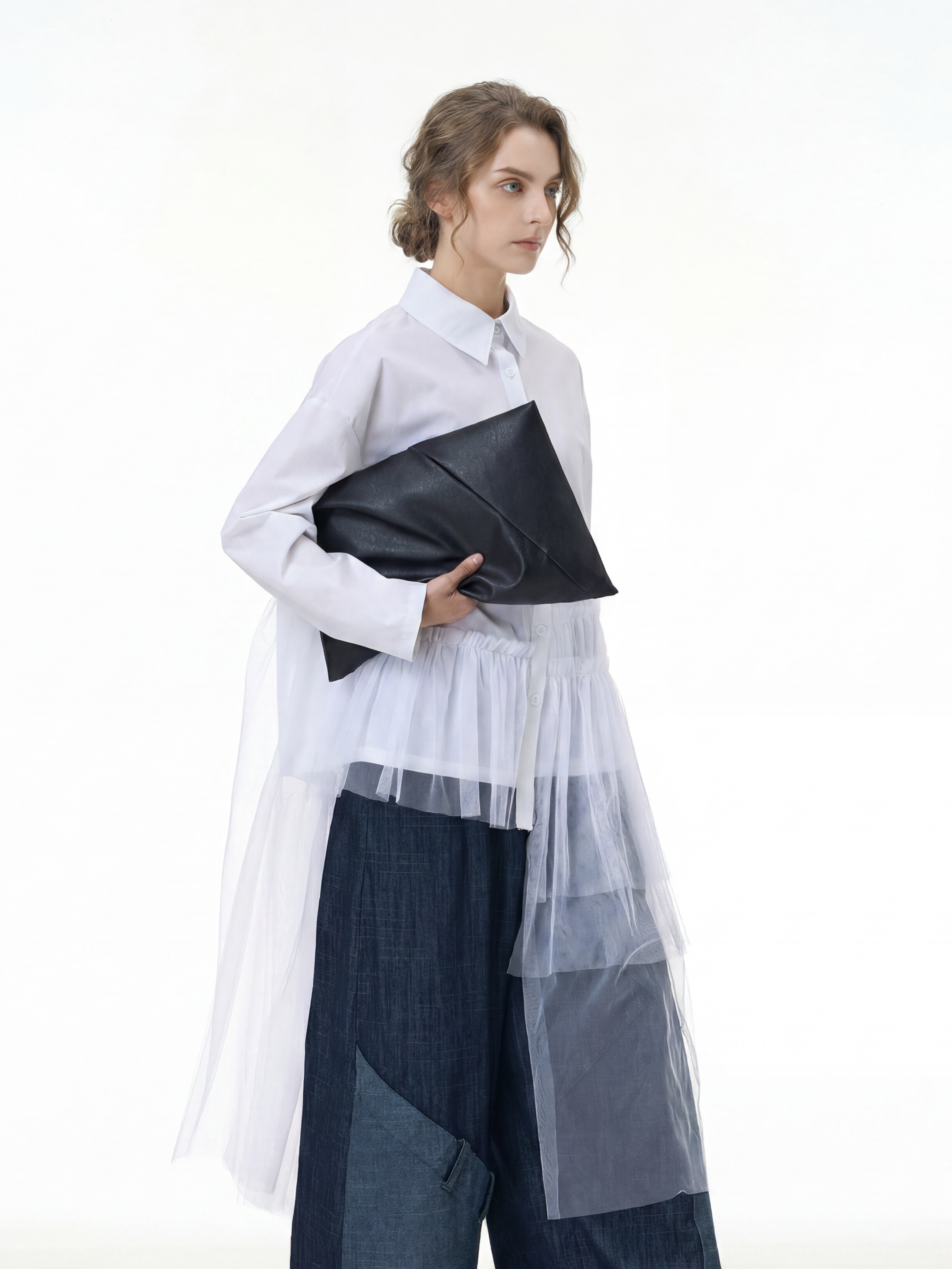 Tulle Spliced Oversized Shirt 69051