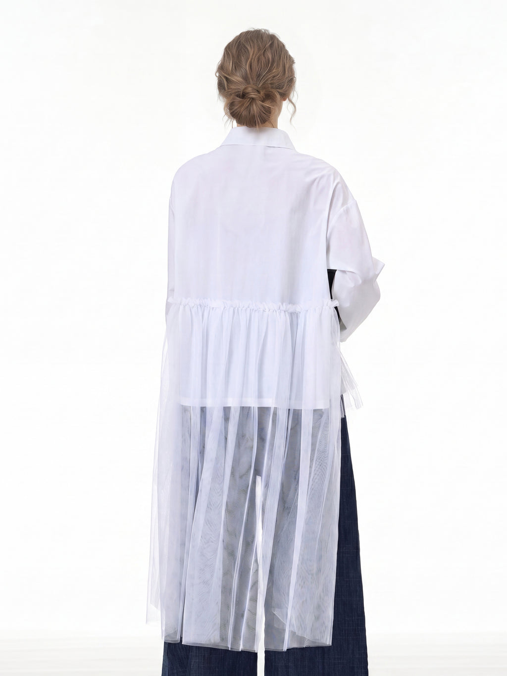 Tulle Spliced Oversized Shirt 69051